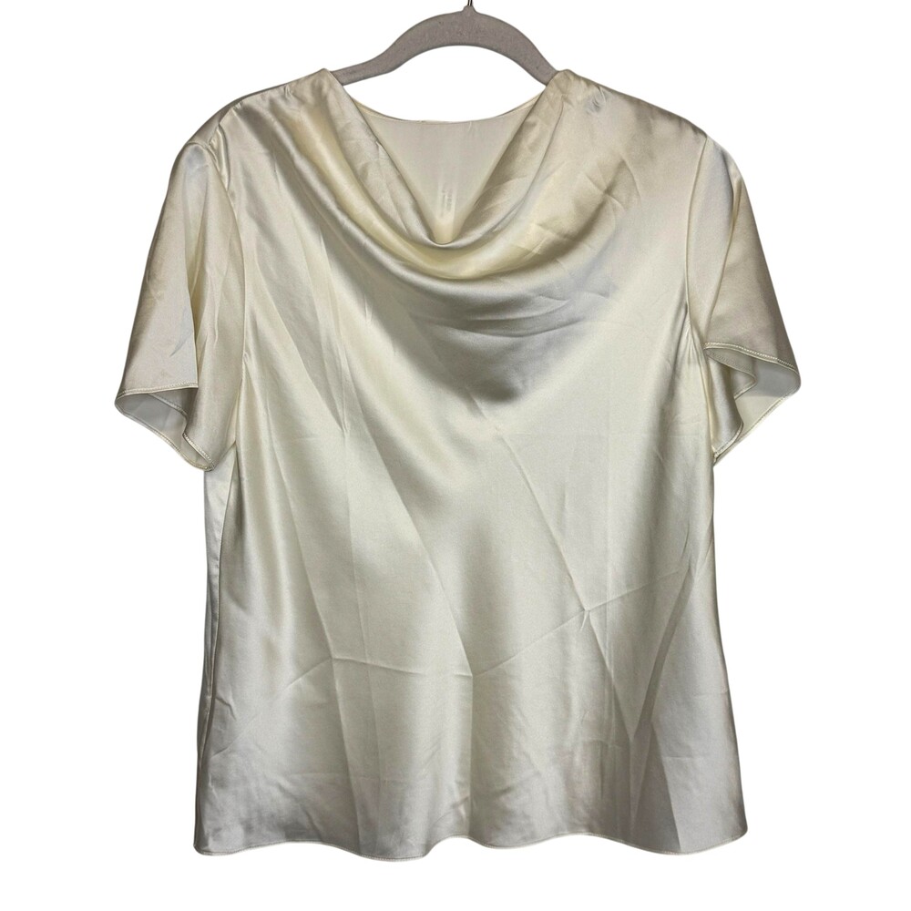 LILYSILK Blouse Womens Small White 100% Mulberry Silk Cowl Neck Short Sleeve Top
